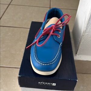 Sperry Blue and Pink Moccasins with Classic Boat Shoe Design